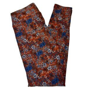 LuLaRoe OS Leggings BURNT ORANGE BLUE Modern Sketch Retro 90s FLOWER Line OS